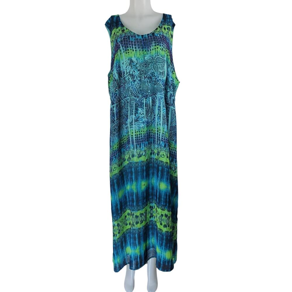 Maggie Barnes Women's Blue Green Vacation Cruise Casual Maxi Dress 26W